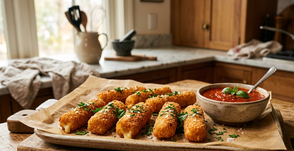 crispy air fryer mozzarella sticks with dipping sauce